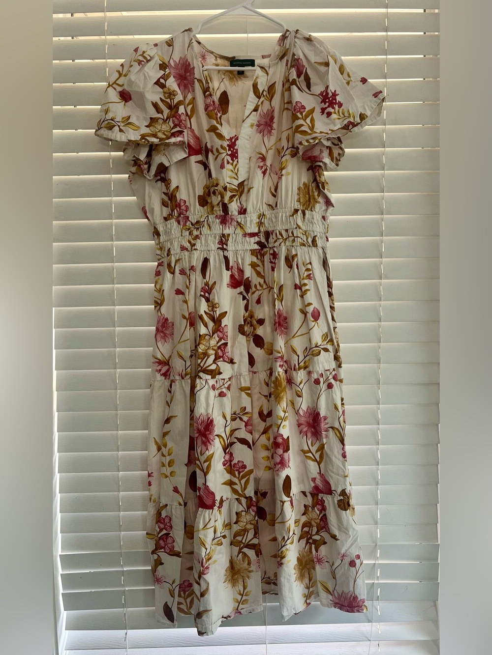 Anthropologie Meadow Rhodes Floral Tiered Maxi Dress 1X Smocked 100% Cotton - Picture 2 of 9